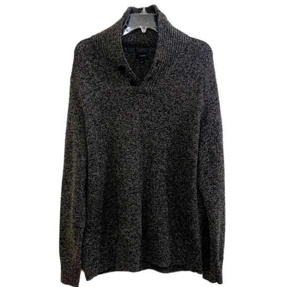 J. CREW SWEATER MEN LARGE GRAY 100% LAMBS WOOL MARBLED KNIT SHAWL COLLAR. - Picture 1 of 10